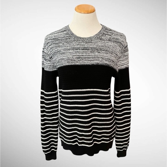 Guess 100% Cotton Striped Colorblock Knit Sweater Long Sleeves - Picture 1 of 10